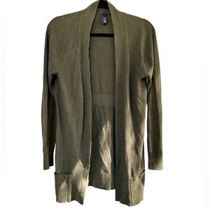 🐞EUC Kersh 81 nine teen open front olive cardigan sweater with front pockets